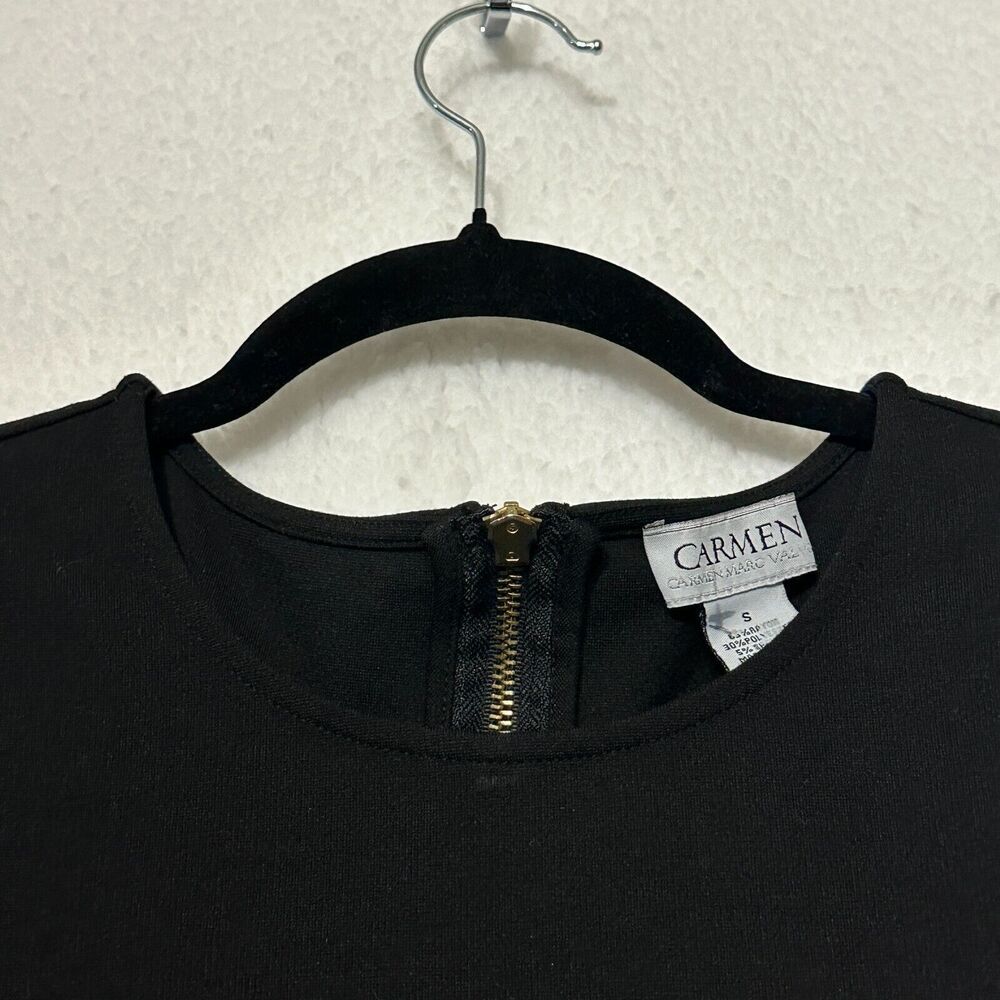 Carmen Marc Valvo Womens Black Peplum Top Size S Preppy Office Casual Minimalism - Picture 8 of 9
